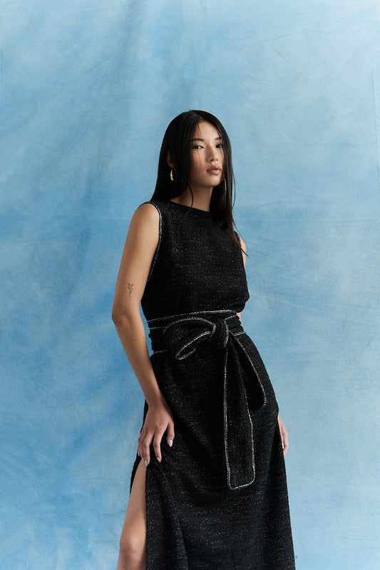 Vestido longo com faixa - Kronne