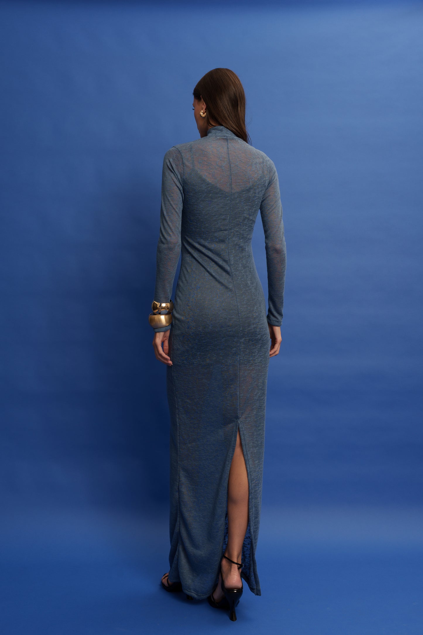 VESTIDO GOLA ALTA TRANSPARÊNCIA KRONNE