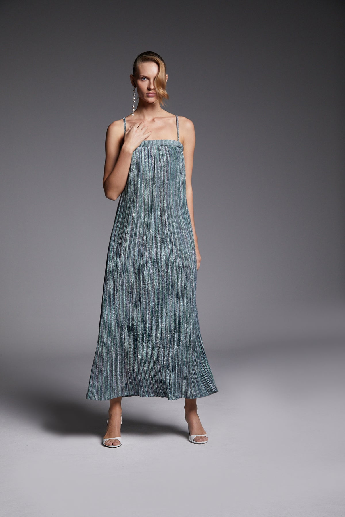 VESTIDO MIDI LUREX COM ALÇAS KRONNE