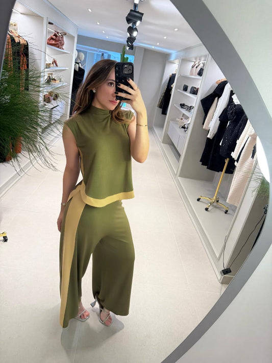 CONJUNTO BLUSA BARRA ARREDONDADA COM CALÇA KRONNE