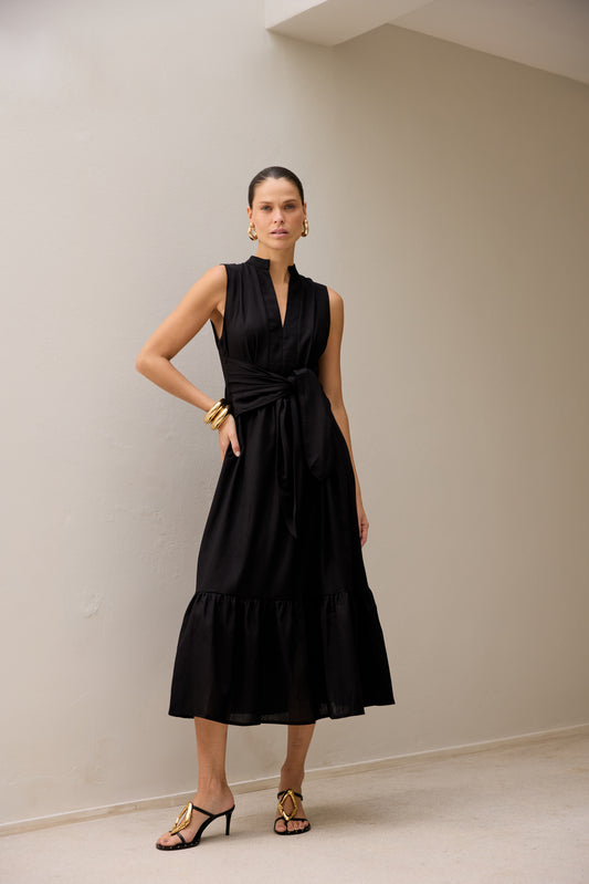 VESTIDO LONGO COM DECOTE E AMARRAÇÃO KRONNE