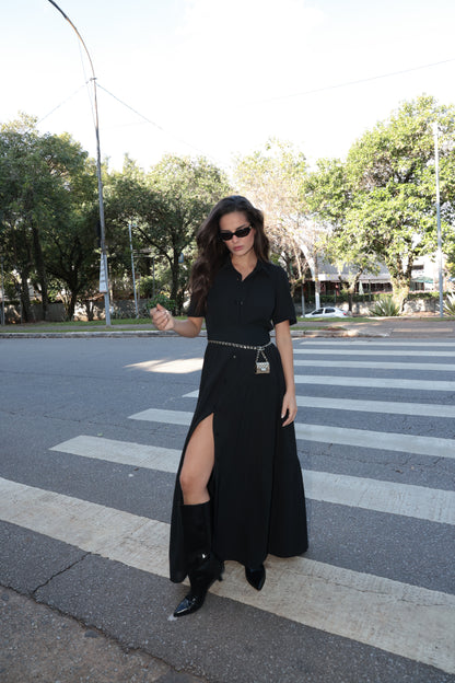 CHEMISE LONGO COM FAIXA CHIFFON
