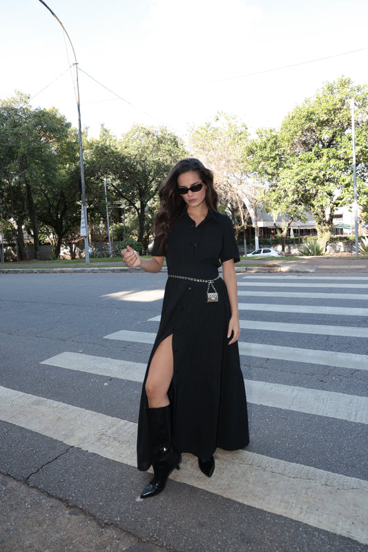 CHEMISE LONGO COM FAIXA CHIFFON