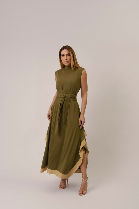 VESTIDO MIDI COM GOLA ALTA KRONNE