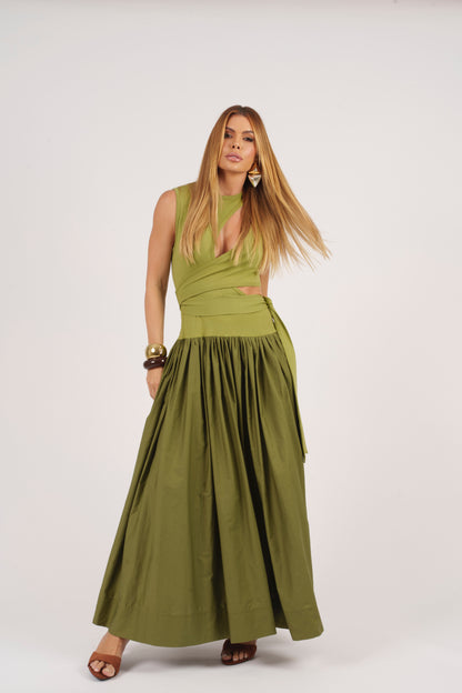 VESTIDO MIDI RECORTES KRONNE