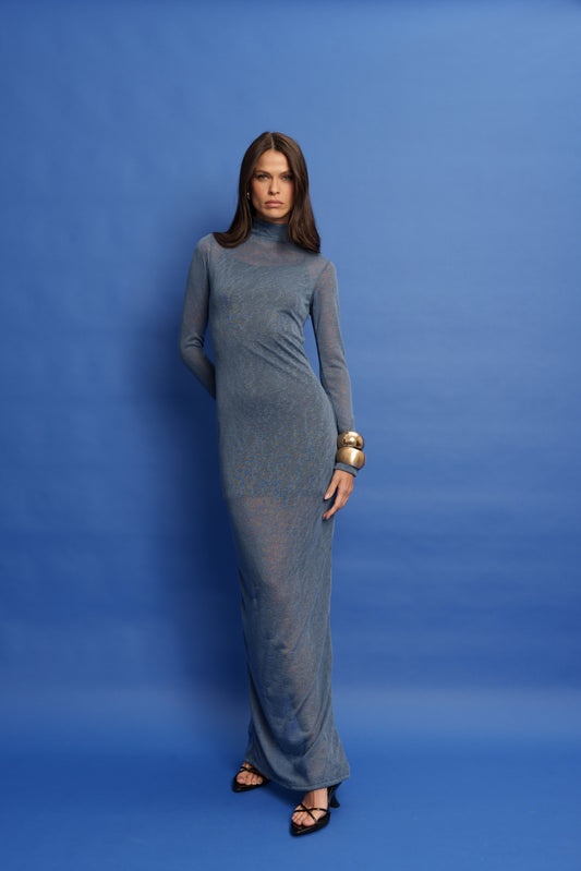 VESTIDO GOLA ALTA TRANSPARÊNCIA KRONNE