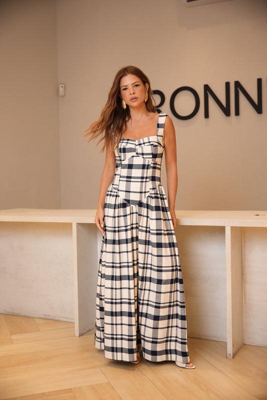 VESTIDO DRAP. RECORTE XADREZ KRONNE