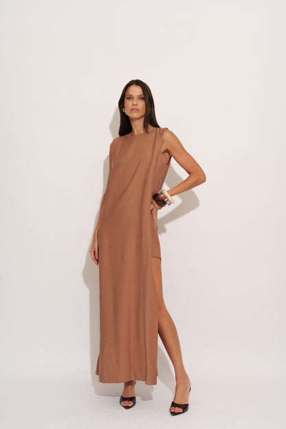 VESTIDO LONGO RETO FENDA KRONNE