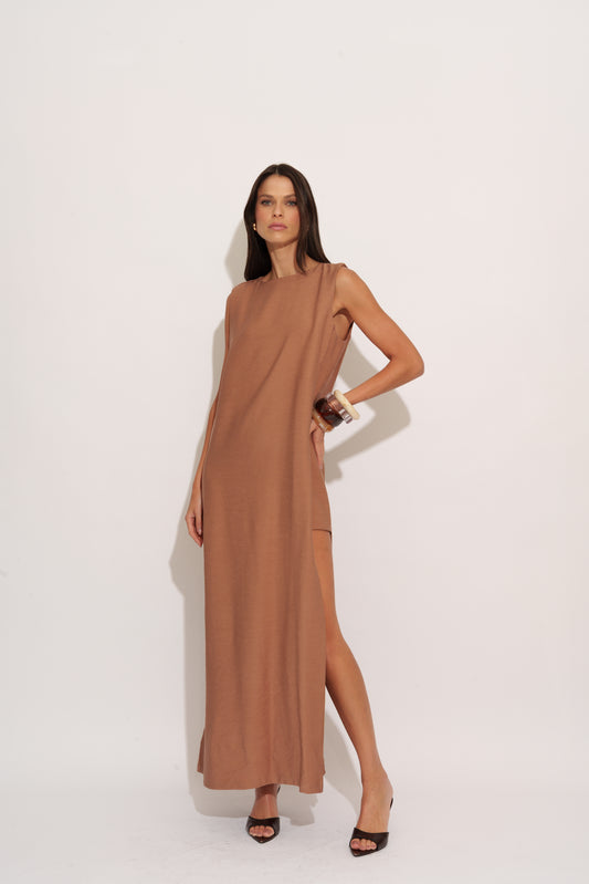 VESTIDO LONGO RETO FENDA KRONNE