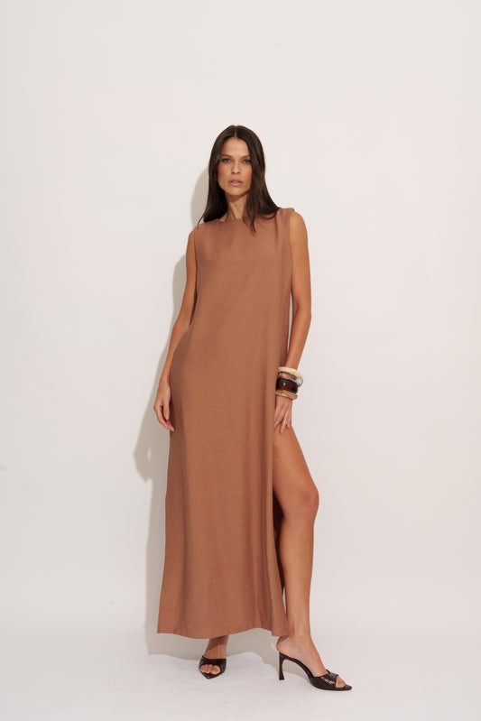 VESTIDO LONGO RETO FENDA KRONNE