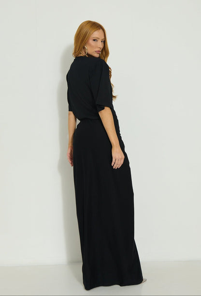 VESTIDO MANGAS AMPLAS COM DRAPEADO LATERAL