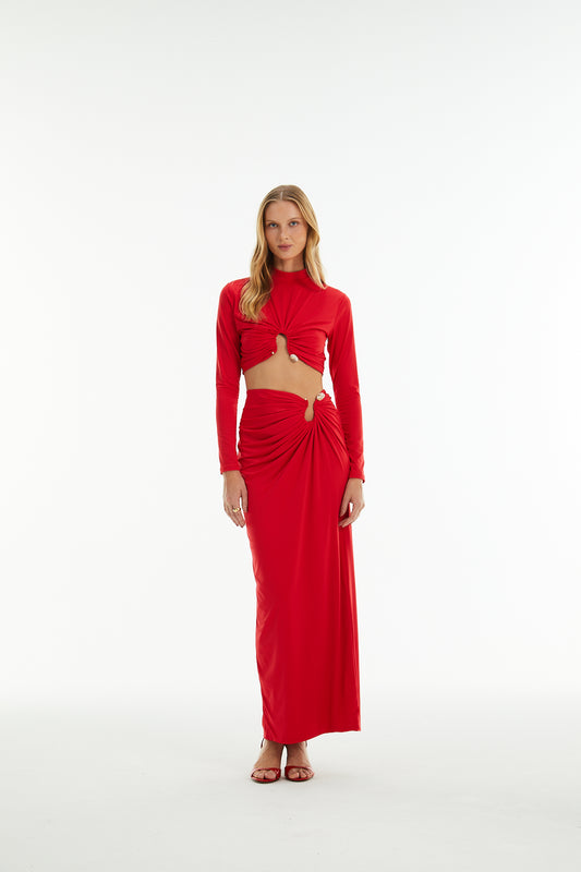 CONJUNTO CROPPED MANGA LONGA E SAIA KRONNE