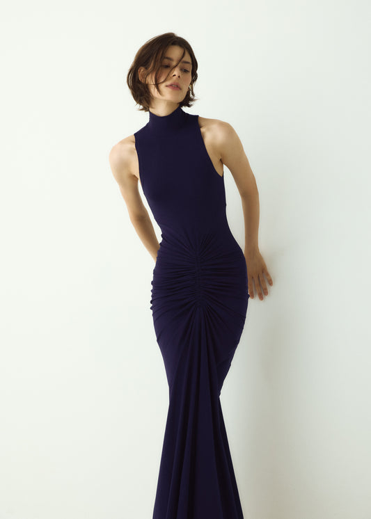 VESTIDO LONGO COM GOLA E FRANZIDO KRONNE